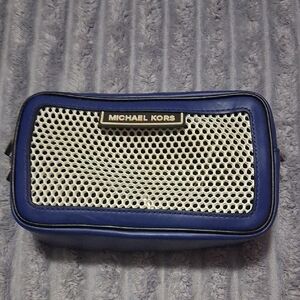 Michael Kors Navy and White Mesh Toiletry Bag